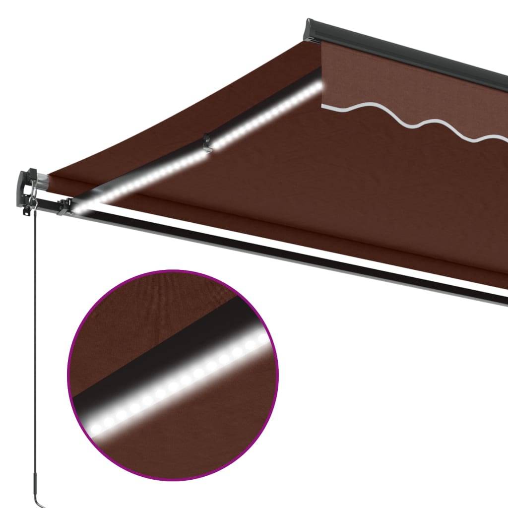Store banne manuel Aluminium Terrasse Protection UV et LED 450x350 cm Marron - ComfortXL Outdoor Living - Image 8