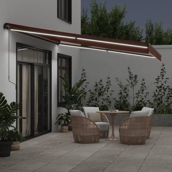 Store banne manuel Aluminium Terrasse Protection UV et LED 450x350 cm Marron - ComfortXL Outdoor Living - Image 3