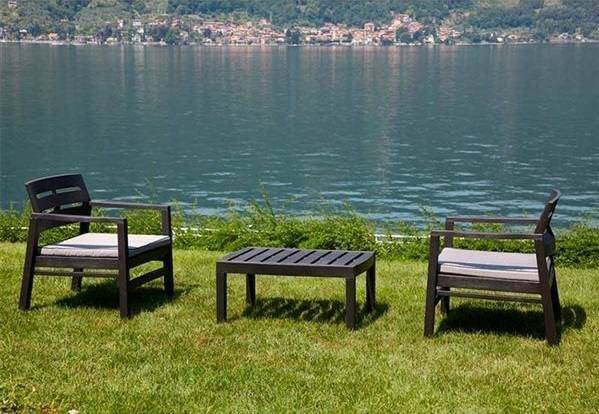 Dmora - Salon d'extérieur Benevento, Composition de jardin avec 2 fauteuils et 1 table basse, Salon intérieur et extérieur avec coussins, Anthracite - Dmora - Imagen 6