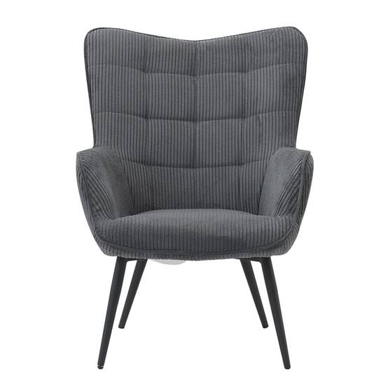Fauteuil velours côtelé gris anthracite Uka pieds métal - Image 2