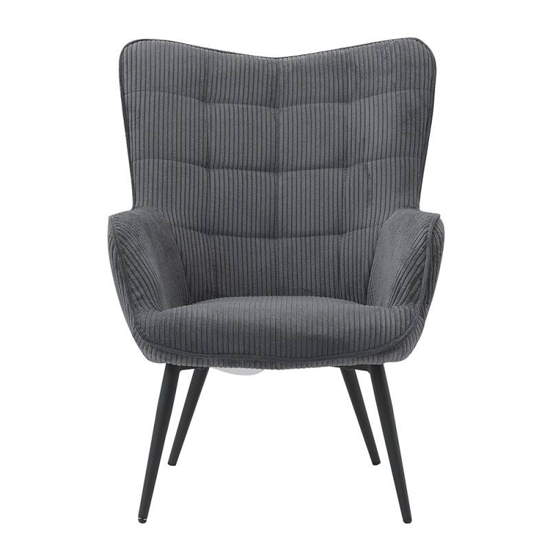 Fauteuil velours côtelé gris anthracite Uka pieds métal - Image 2