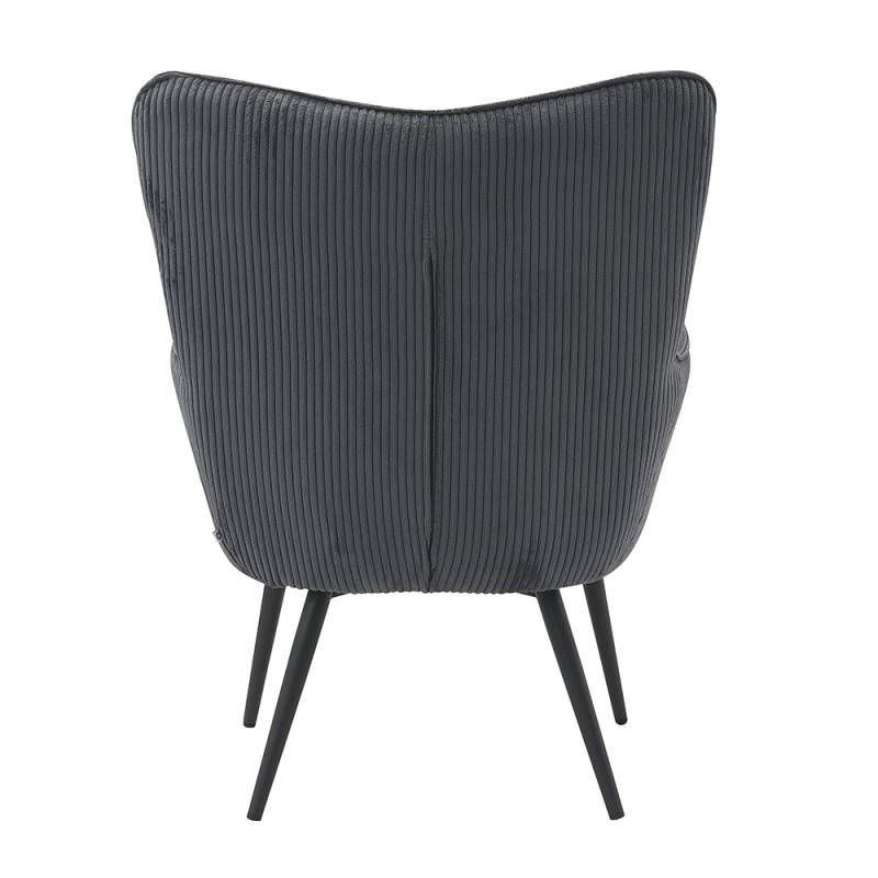 Fauteuil velours côtelé gris anthracite Uka pieds métal - Image 3