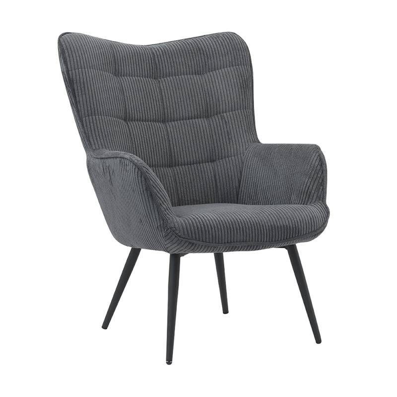 Fauteuil velours côtelé gris anthracite Uka pieds métal