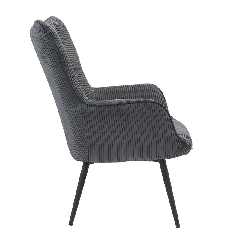 Fauteuil velours côtelé gris anthracite Uka pieds métal - Image 4