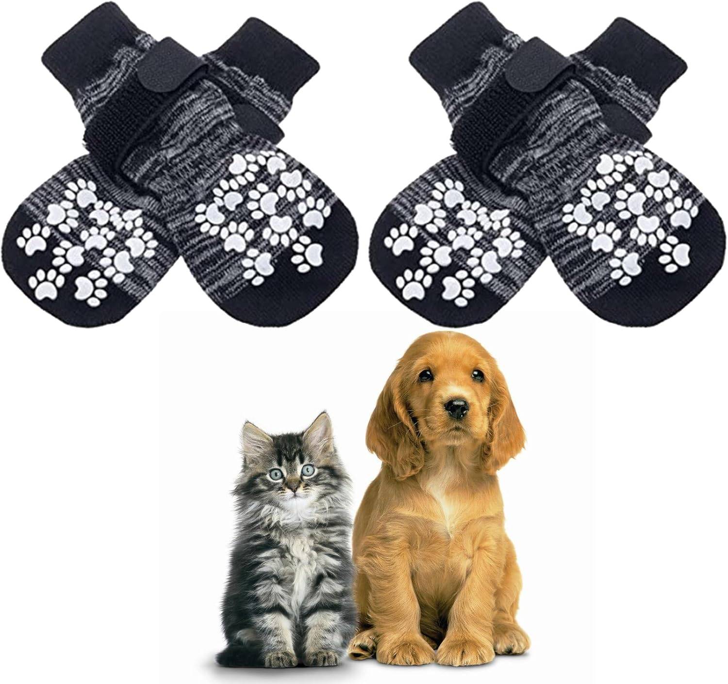 Chaussettes Anti-Dérapantes Chien Chat MOTIF PATTE gris noir L