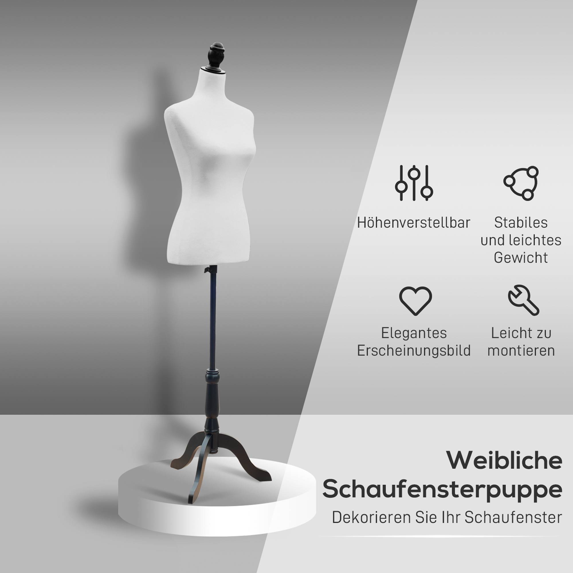 Torse de mannequin, buste de couture, mannequin de vitrine, mousse, bois, métal, blanc - Image 6