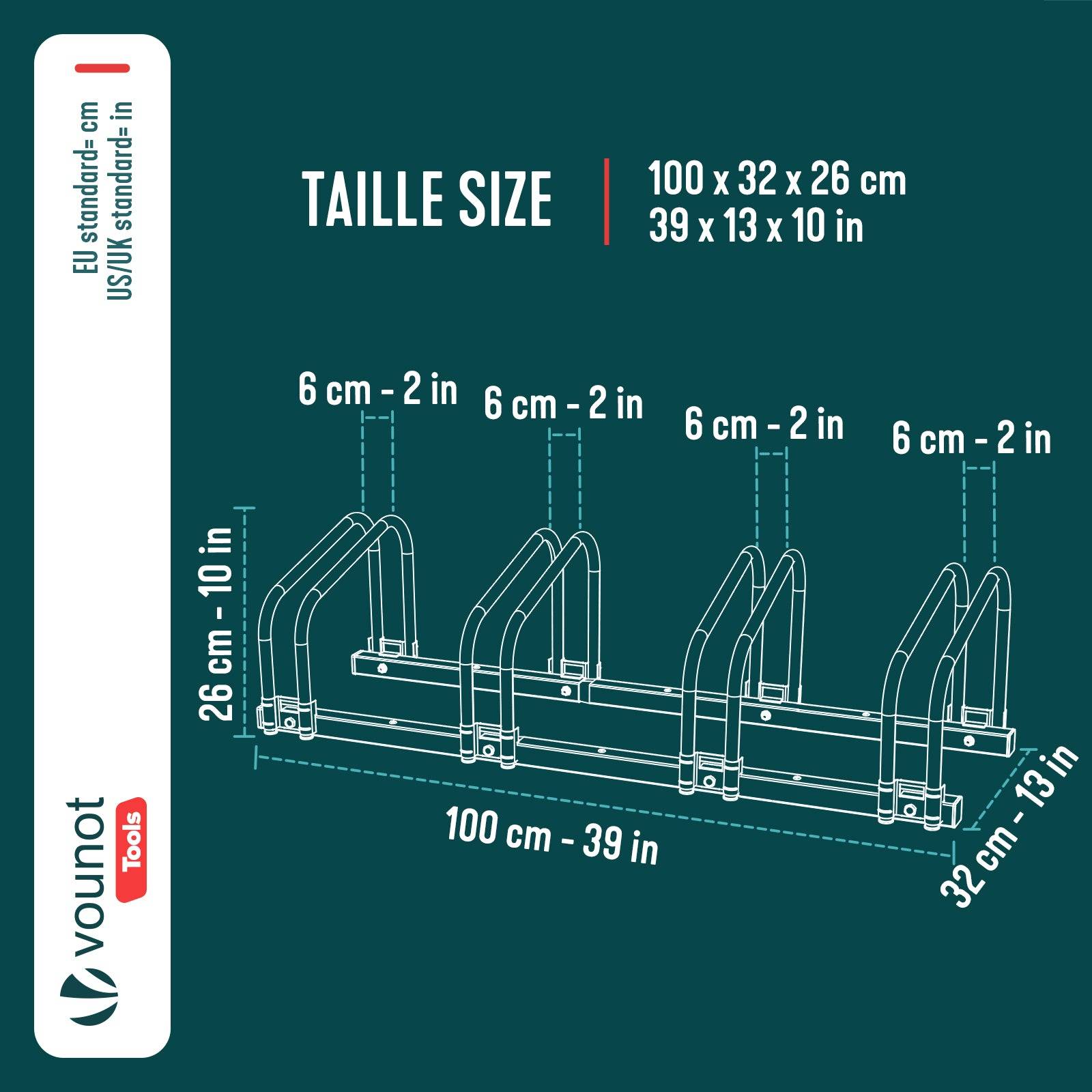 Râtelier range vélos - Support pour 4 vélos - Mural ou au sol - Porte-vélo en acier revêtu - VOUNOT® - Image 3