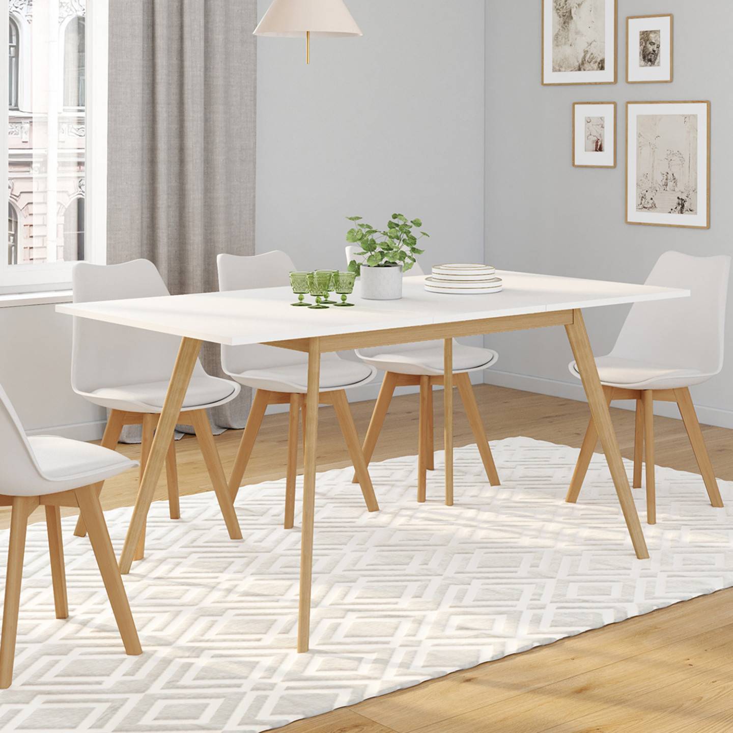 Table scandinave extensible rectangle INGA 4-8 personnes blanche 110-150 cm - Image 1