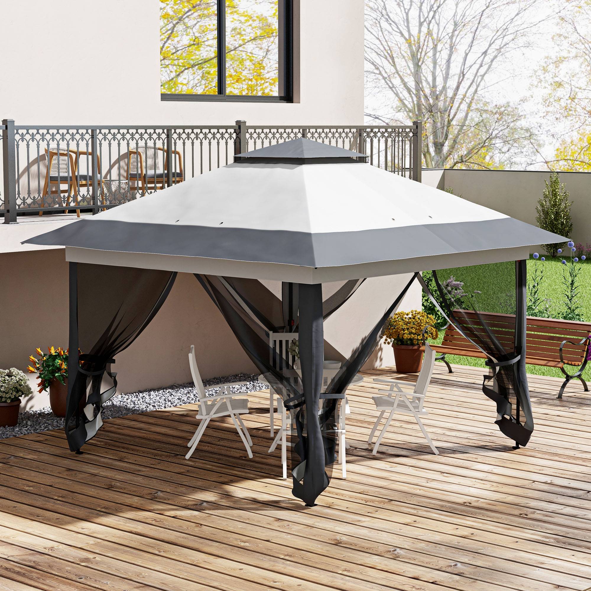 Maison Chic - Tonnelle barnum de jardin pop-up pliant acier 3,64x3,64m moustiquaires sac Métal Gris fr468 - Image 4