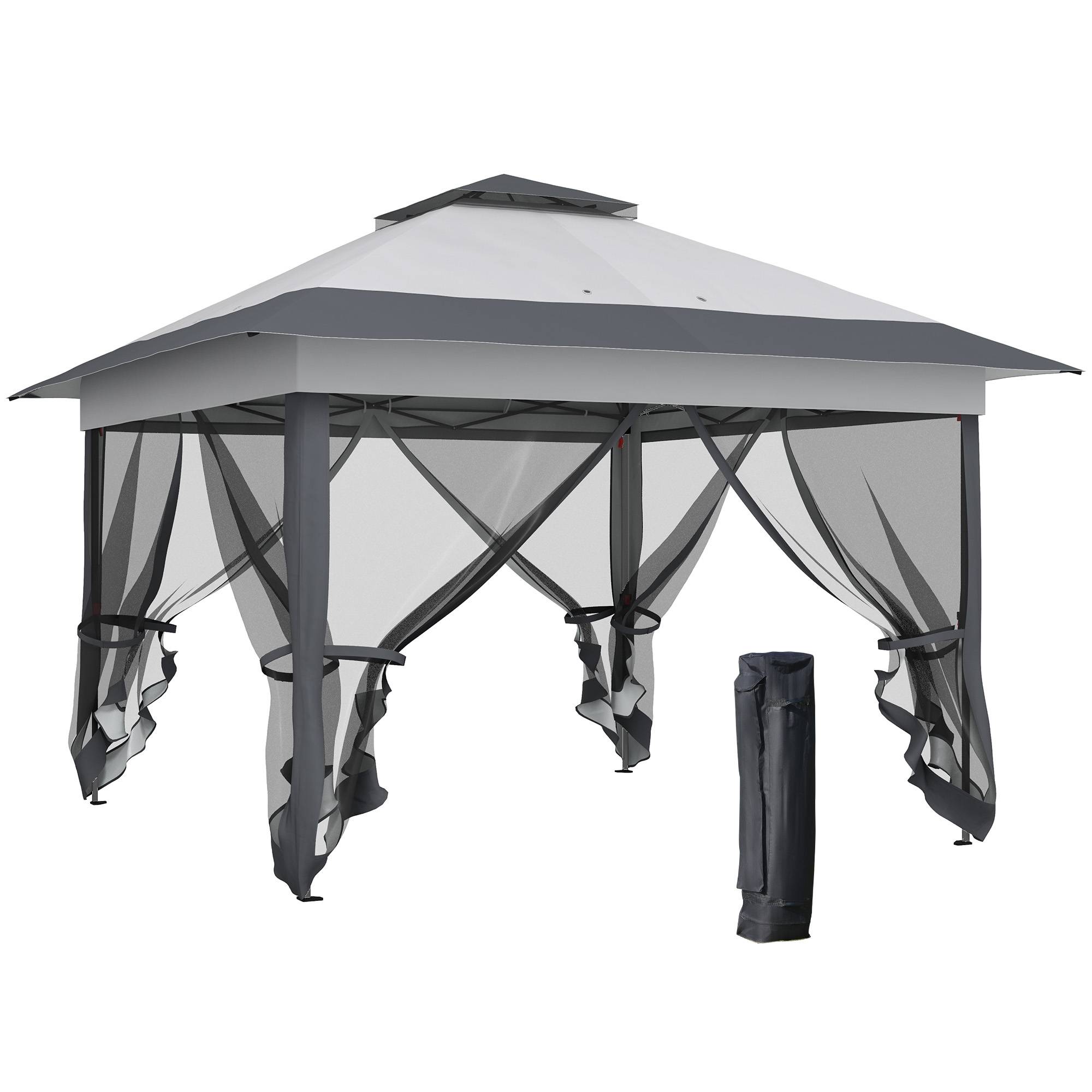 Maison Chic - Tonnelle barnum de jardin pop-up pliant acier 3,64x3,64m moustiquaires sac Métal Gris fr468 - Image 1