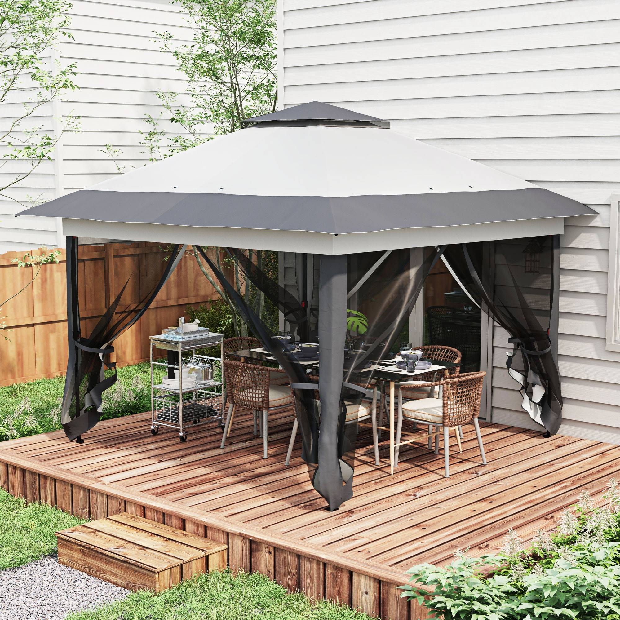 Maison Chic - Tonnelle barnum de jardin pop-up pliant acier 3,64x3,64m moustiquaires sac Métal Gris fr468 - Image 3
