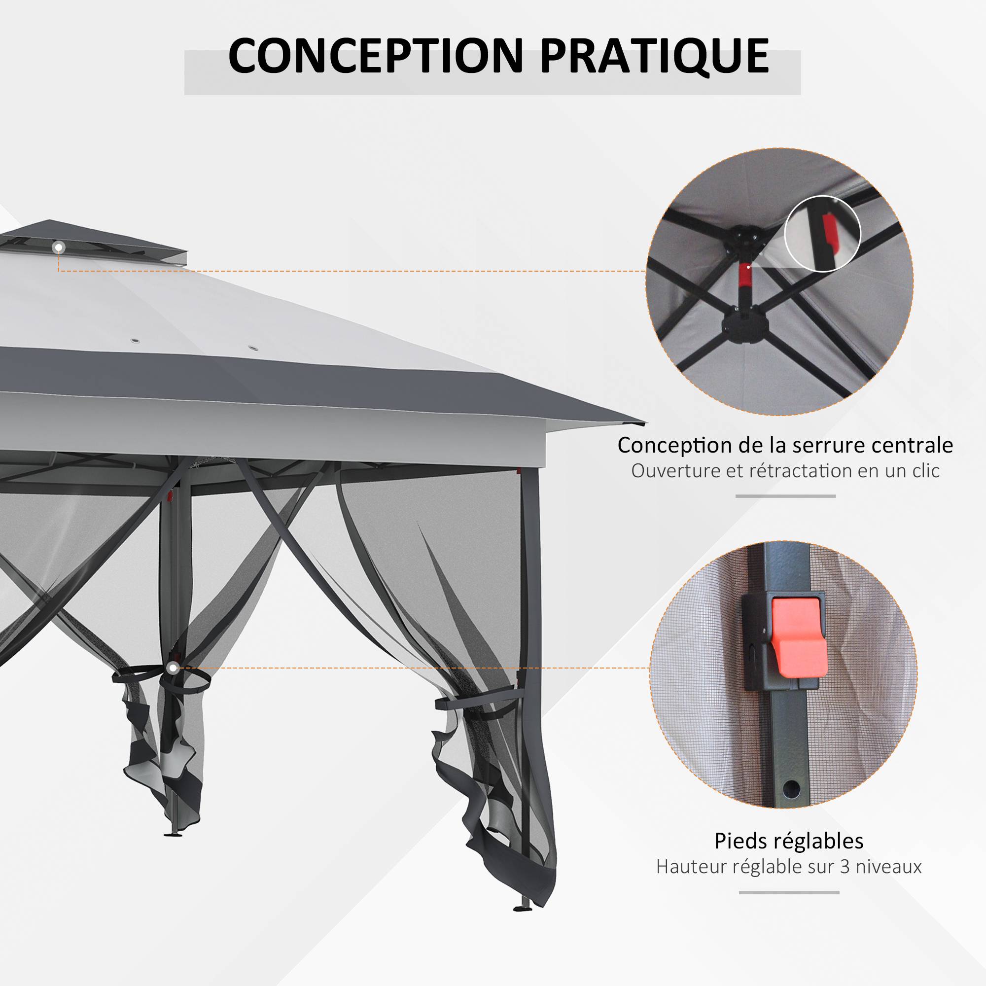 Maison Chic - Tonnelle barnum de jardin pop-up pliant acier 3,64x3,64m moustiquaires sac Métal Gris fr468 - Image 6