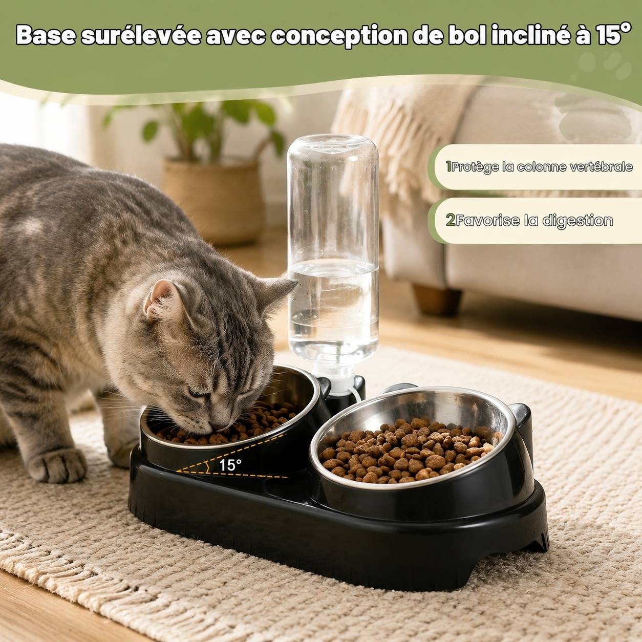 Lot de 4 Bols à Nourriture Bouteille d'Eau Automatique Chat Petit Chien Surélevé Incliné 15° - Image 4