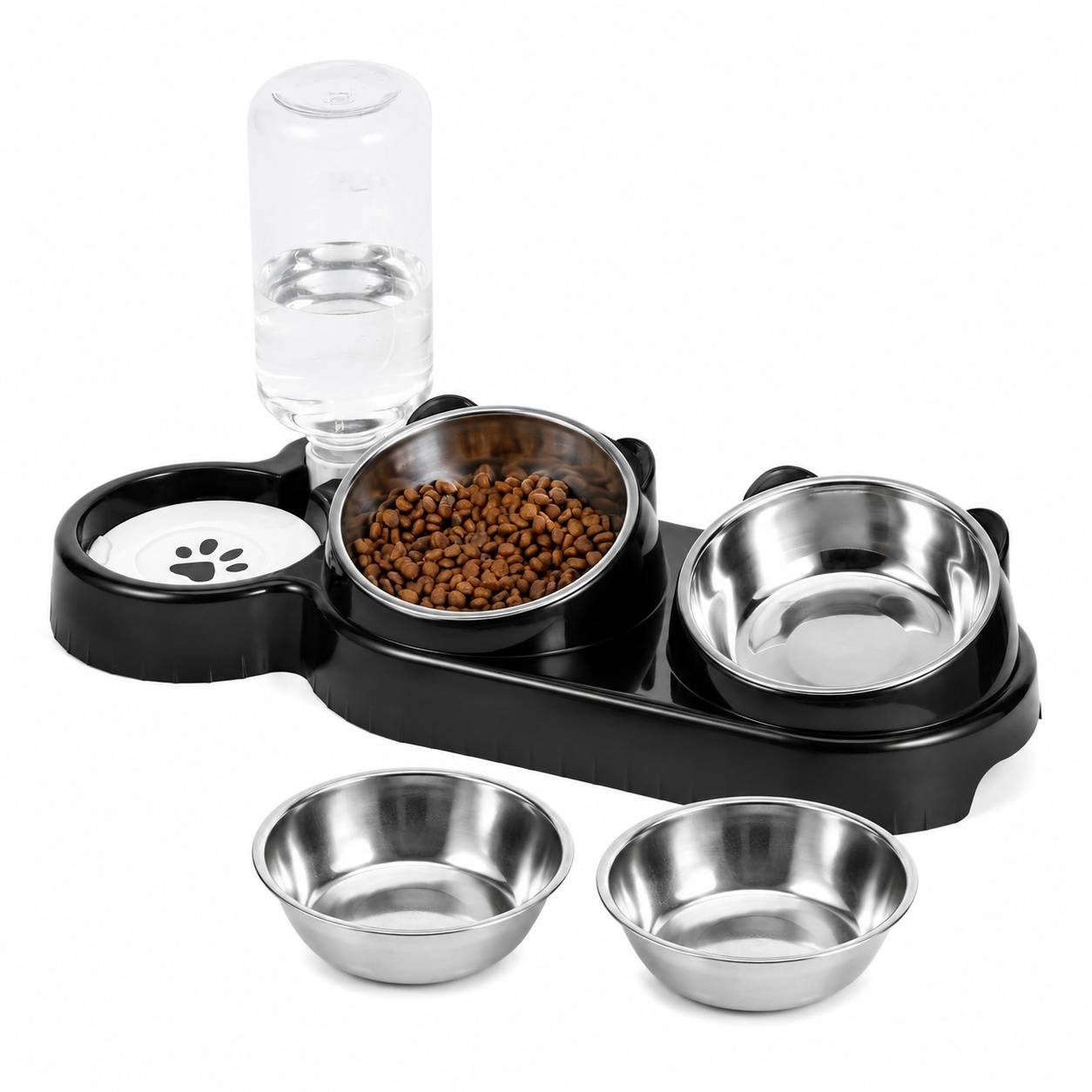 Lot de 4 Bols à Nourriture Bouteille d'Eau Automatique Chat Petit Chien Surélevé Incliné 15° - Image 1
