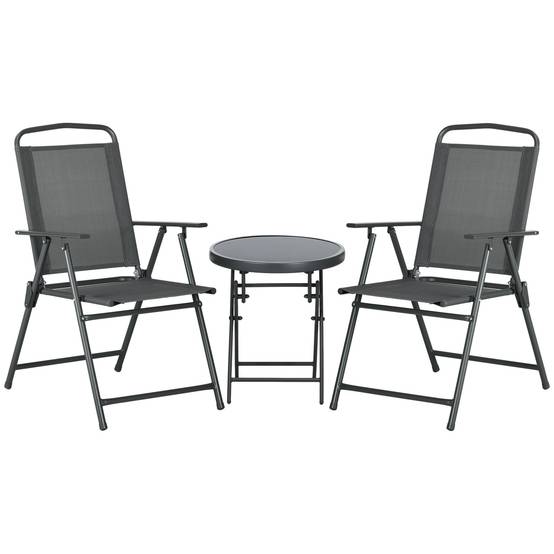 Sans Marque - Ensemble jardin 3 pièces 2 chaises table basse métal gris foncé - Image 1