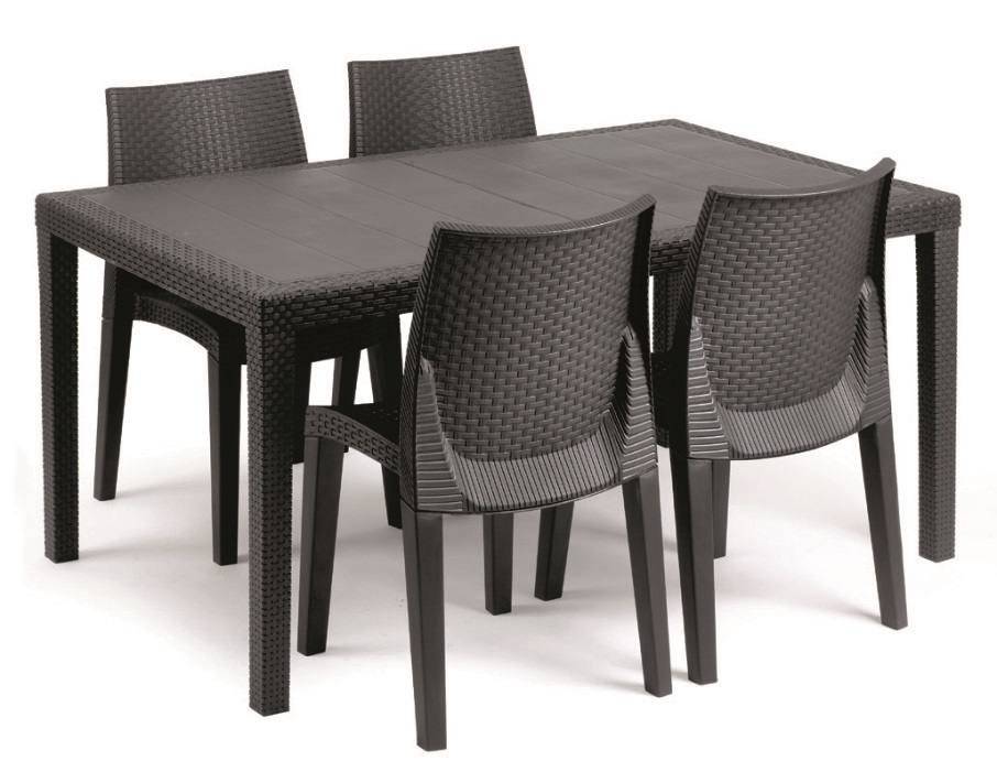 Dmora - Lot de 4 chaises d'extérieur Ravenna, sièges de jardin, chaise de table à manger, fauteuil d'extérieur effet rotin, 55x48h86 cm, Anthracite - Dmora - Imagen 5