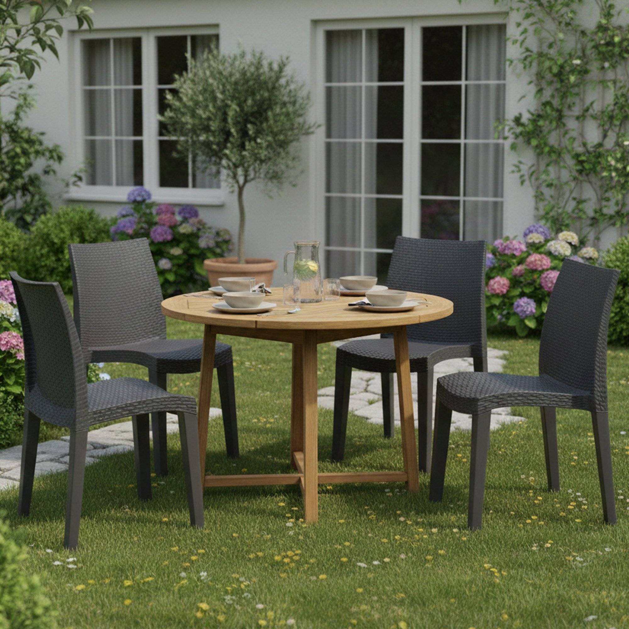 Dmora - Lot de 4 chaises d'extérieur Ravenna, sièges de jardin, chaise de table à manger, fauteuil d'extérieur effet rotin, 55x48h86 cm, Anthracite - Dmora - Imagen 2