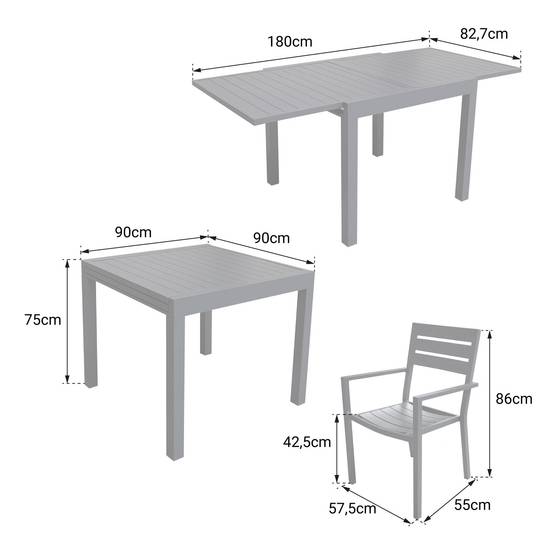 Happy Garden - Salon de jardin VENEZIA extensible 90/180 en aluminium blanc - 8 places - HAPPY GARDEN - Imagen 4