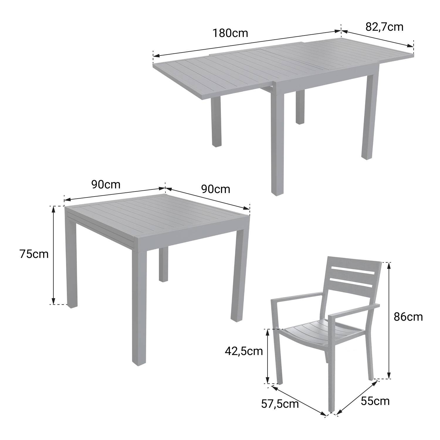 Happy Garden - Salon de jardin VENEZIA extensible 90/180 en aluminium blanc - 8 places - HAPPY GARDEN - Imagen 4