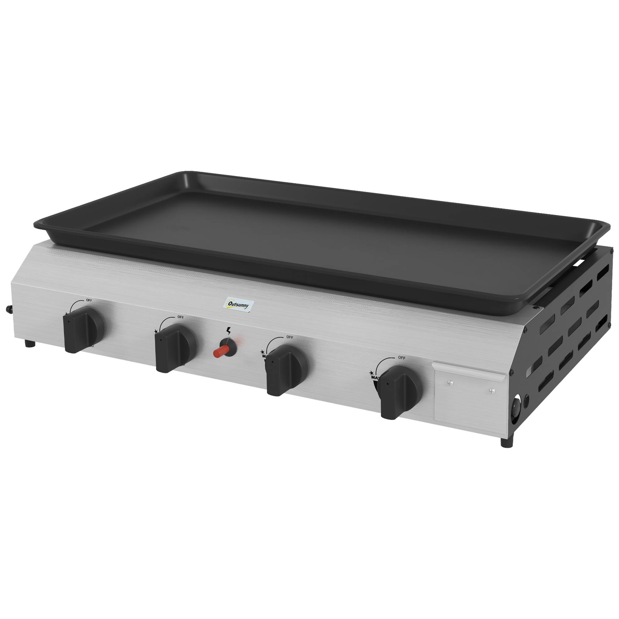 Plancha gaz en acier inox émaillé 4 brûleurs 9,6 kW antiadhésive grande surface de cuisson 73L x 34l cm, transportable - Image 2