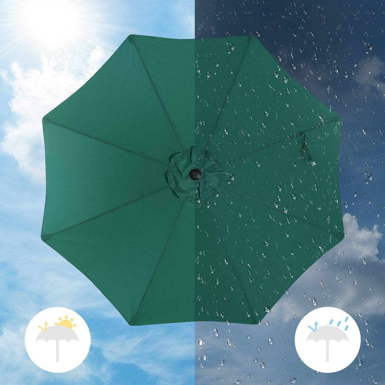 Helloshop26 - Parasol de jardin ø3 m ombrelle protection UPF 50+ toile polyester octogonale inclinable manivelle balcon terrasse piscine plage sans socle vert foncé - Imagen 3