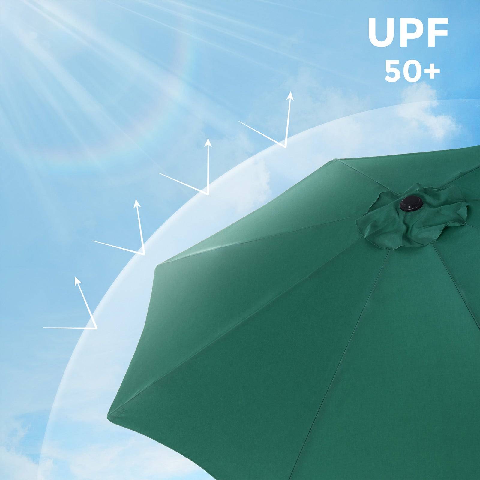 Helloshop26 - Parasol de jardin ø3 m ombrelle protection UPF 50+ toile polyester octogonale inclinable manivelle balcon terrasse piscine plage sans socle vert foncé - Imagen 2