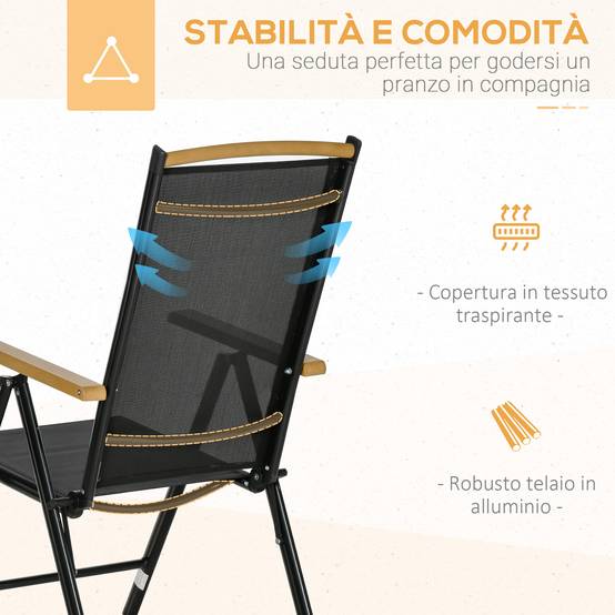 Salon De Jardin 7 Pièces Aluminium Textilène Chaises Pliables Noir 190cm - ComfortXL Outdoor Living - Image 8