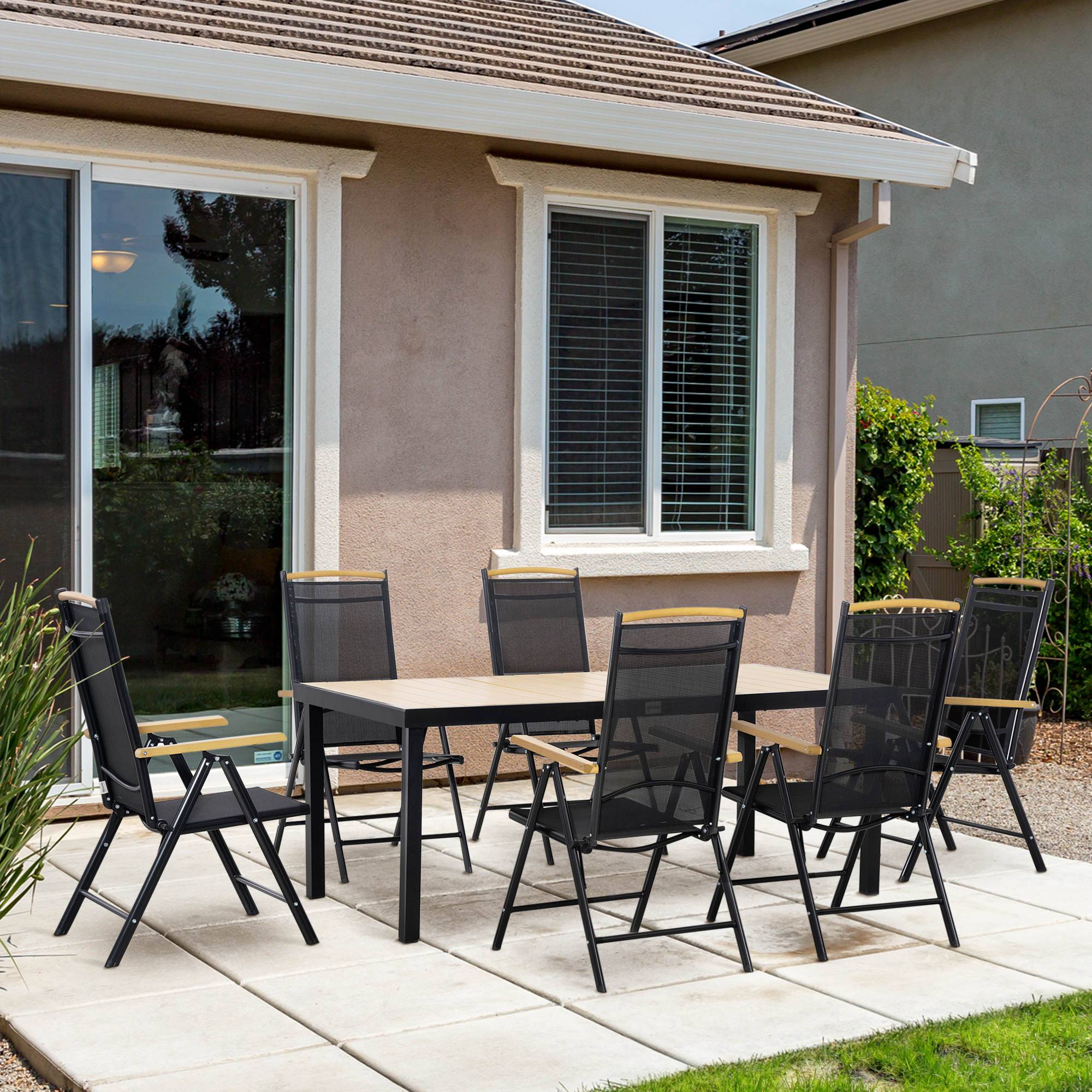 Salon De Jardin 7 Pièces Aluminium Textilène Chaises Pliables Noir 190cm - ComfortXL Outdoor Living - Image 3
