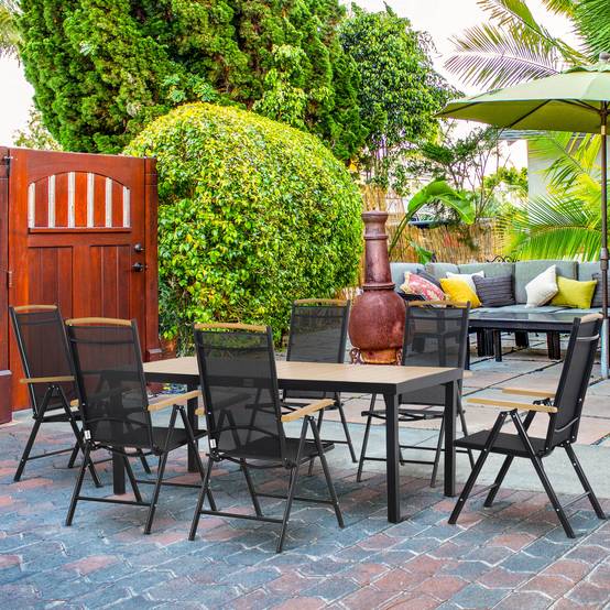 Salon De Jardin 7 Pièces Aluminium Textilène Chaises Pliables Noir 190cm - ComfortXL Outdoor Living - Image 4
