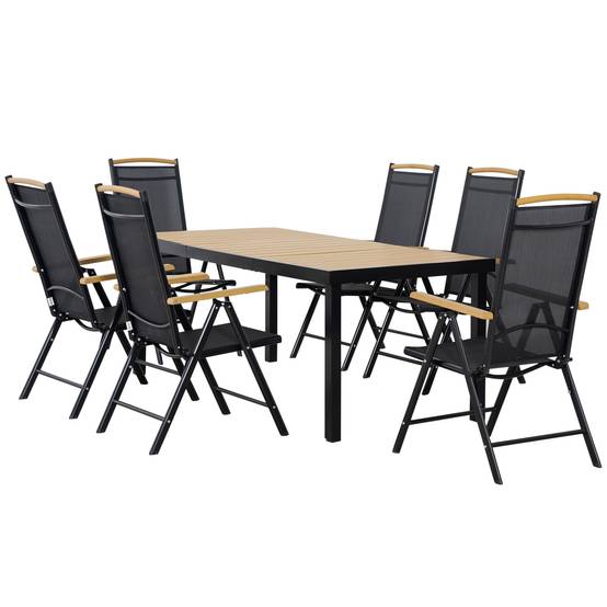 Salon De Jardin 7 Pièces Aluminium Textilène Chaises Pliables Noir 190cm - ComfortXL Outdoor Living - Image 2