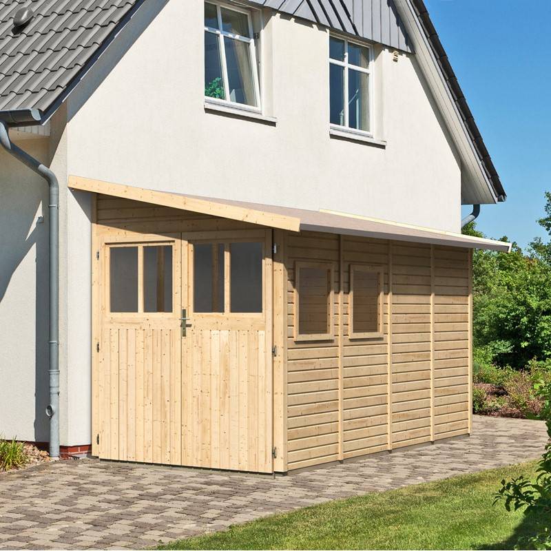 Abri de jardin adossé bois massif 6,42m² Juist 4 Karibu marron avec embase - Image 2