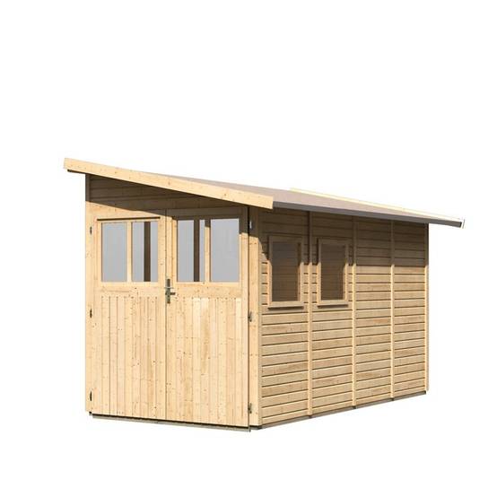 Abri de jardin adossé bois massif 6,42m² Juist 4 Karibu marron avec embase - Image 4