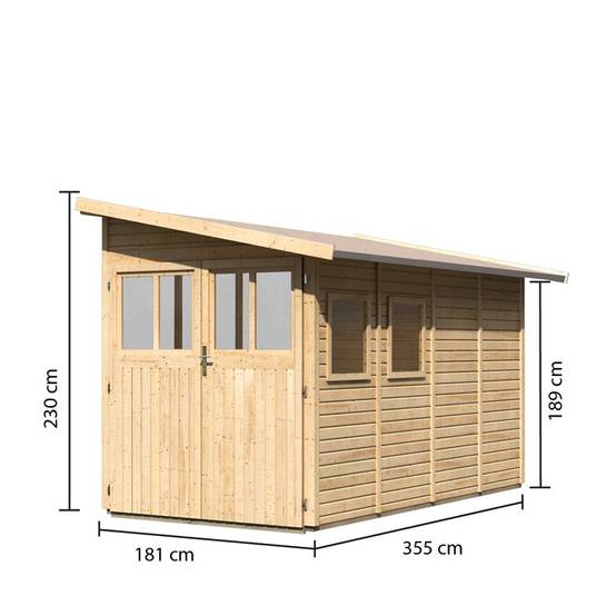 Abri de jardin adossé bois massif 6,42m² Juist 4 Karibu marron avec embase - Image 3