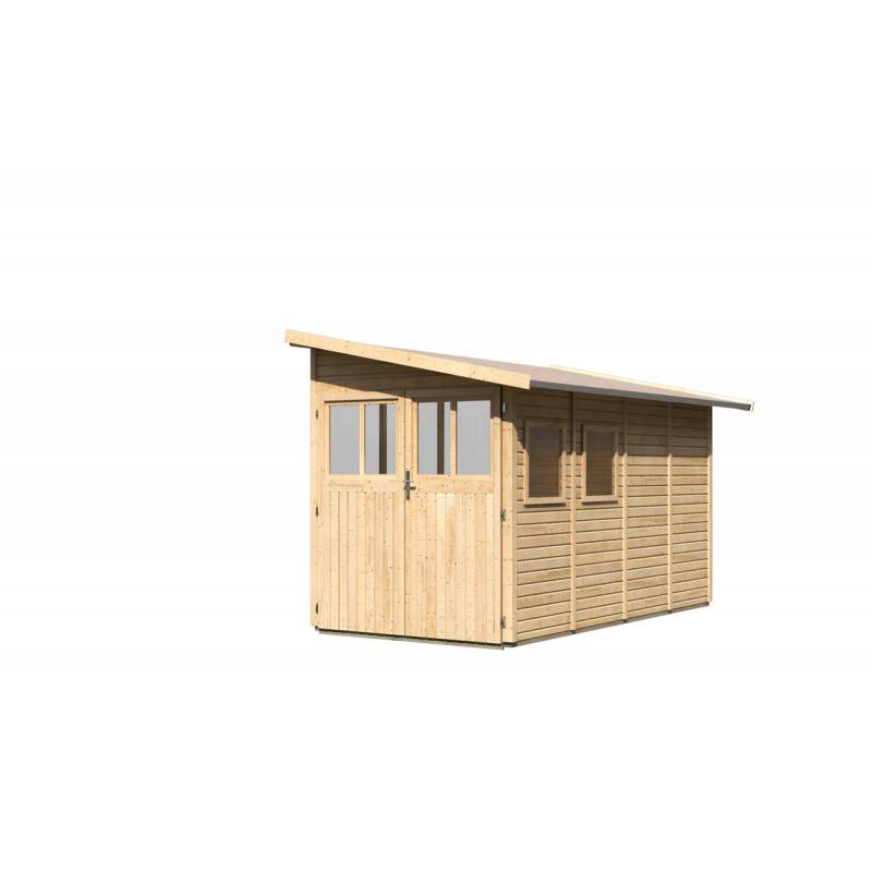 Abri de jardin adossé bois massif 6,42m² Juist 4 Karibu marron avec embase - Image 7