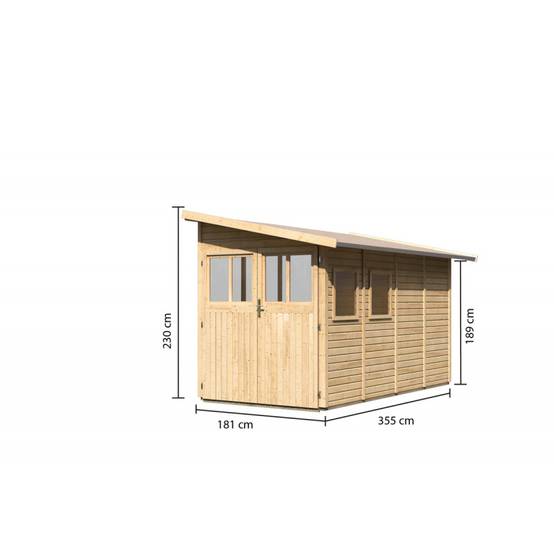 Abri de jardin adossé bois massif 6,42m² Juist 4 Karibu marron avec embase - Image 6
