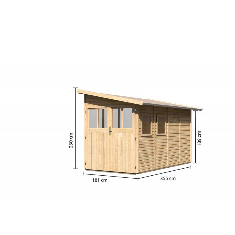 Abri de jardin adossé bois massif 6,42m² Juist 4 Karibu marron avec embase - Image 6