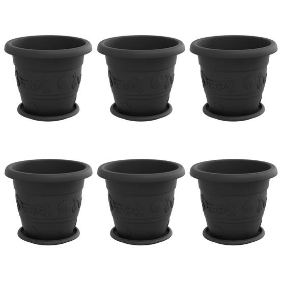 Pots de plantes 6 pcs | Bac à fleurs Noir Ø 26 x 21.5 cm Plastique - Image 1