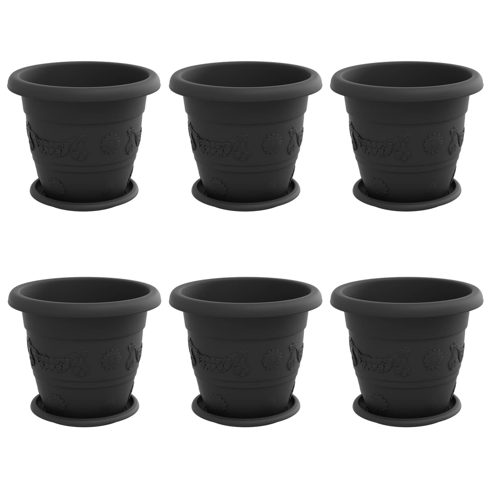 Pots de plantes 6 pcs | Bac à fleurs Noir Ø 26 x 21.5 cm Plastique - Image 1