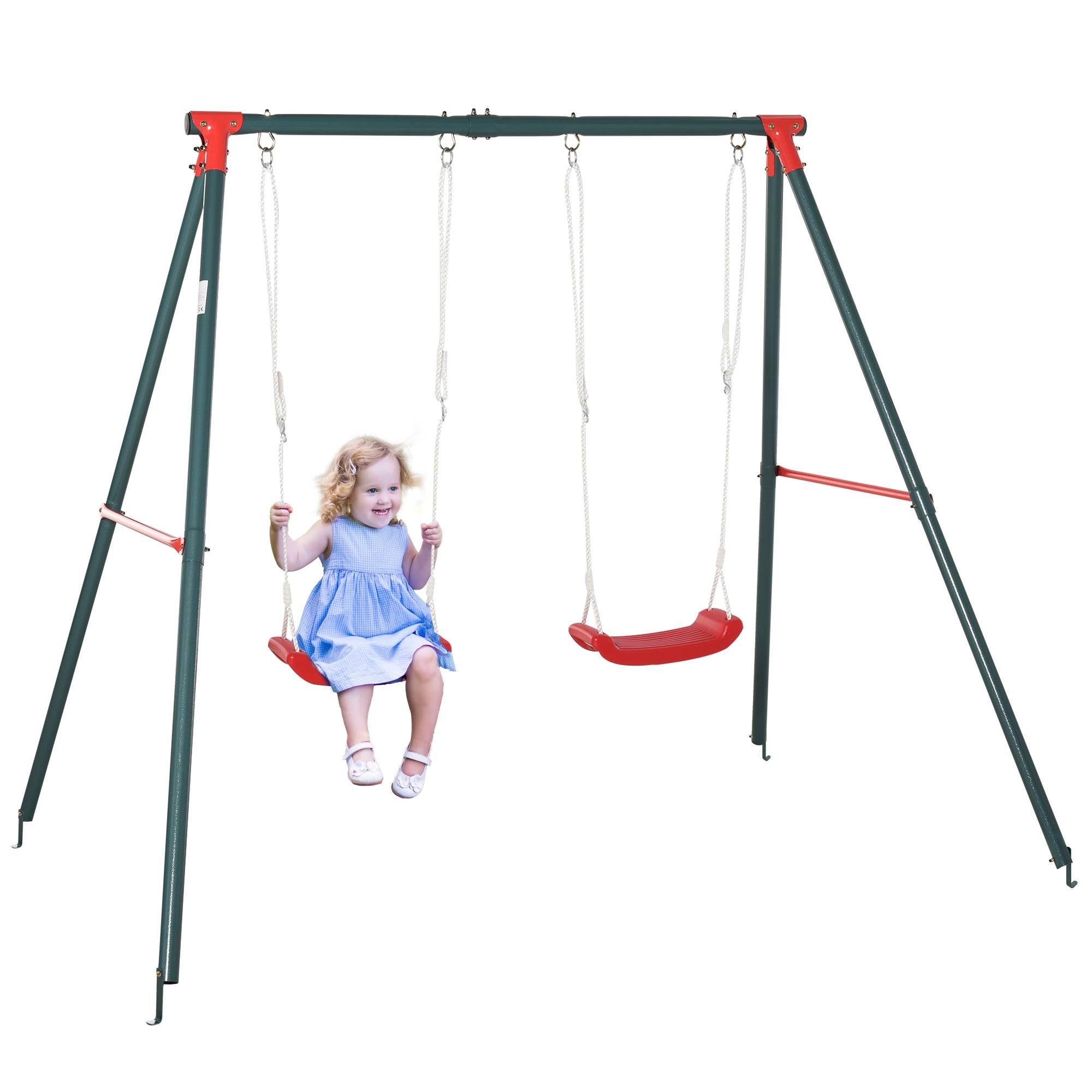 Balançoire double jardin enfant 3 ans+ verte rouge