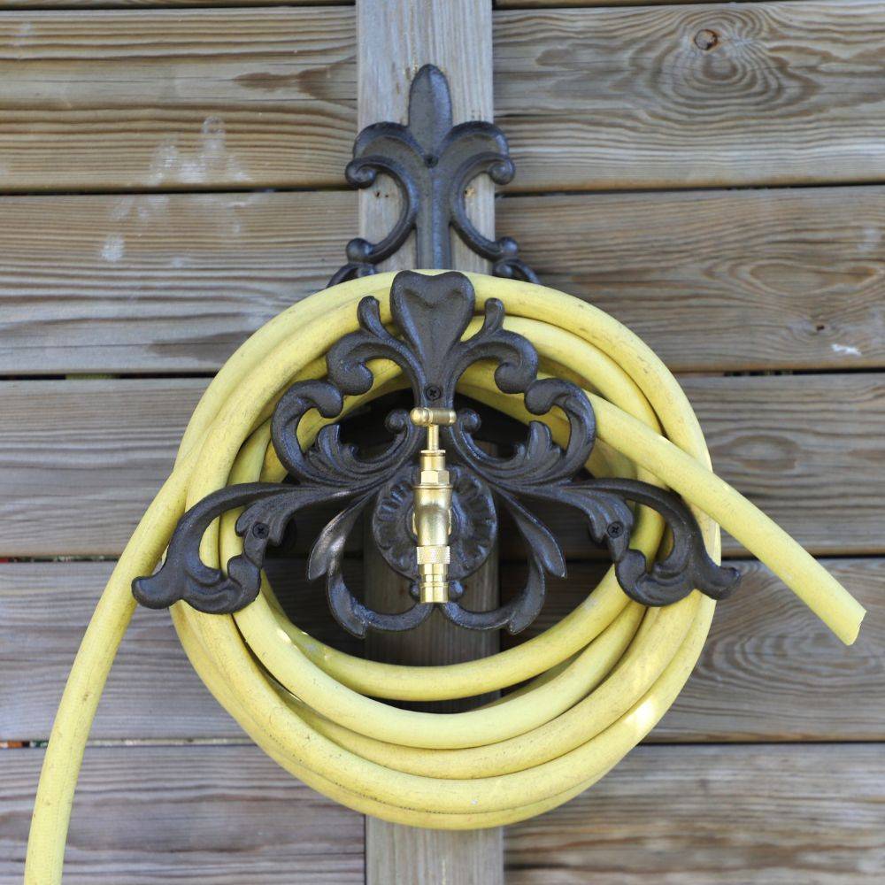 Enrouleur support mural porte tuyau arrosage robinet fonte noire 34cm Chemin de campagne - Imagen 2