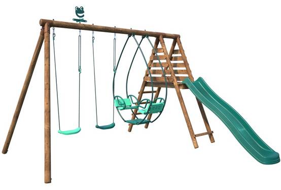 Soulet - Portique en bois Narcisse avec balançoire, toboggan et vis à vis - Image 1