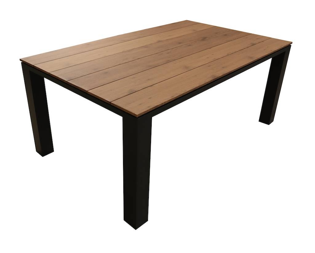 Proloisirs - Table fixe - ELENA - Aluminium époxy graphite - Plateau lames fibre stone bois structure - 180 x 108 cm