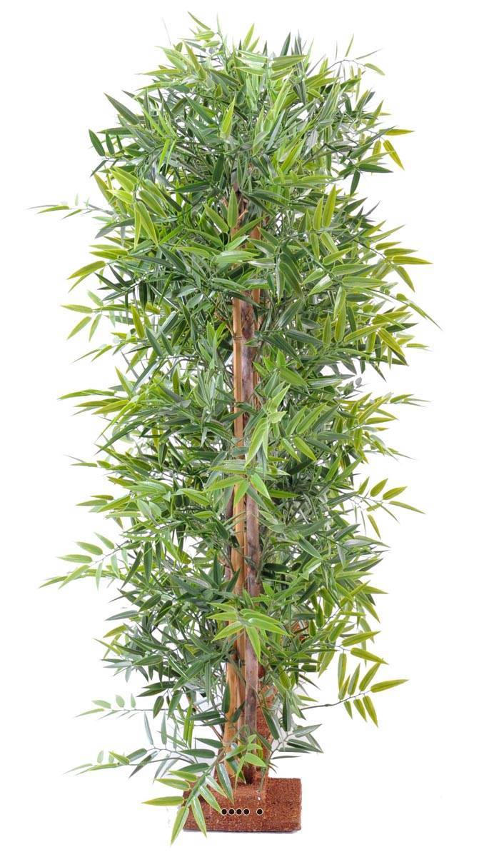 Artificielles - Bambou feuillage PE anti UV en Haie socle bois L110cm H110cm Vert - dimhaut: H 110 cm - couleur: Vert - Imagen 2