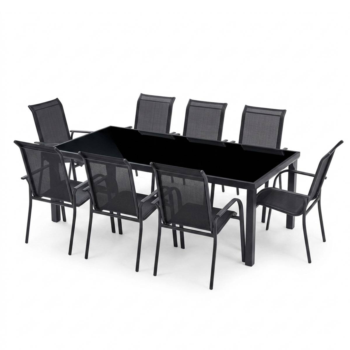 Wilsa Garden - Ensemble de jardin en aluminium et verre 8 P BLACK EDITION avec 8 fauteuils - Imagen 2