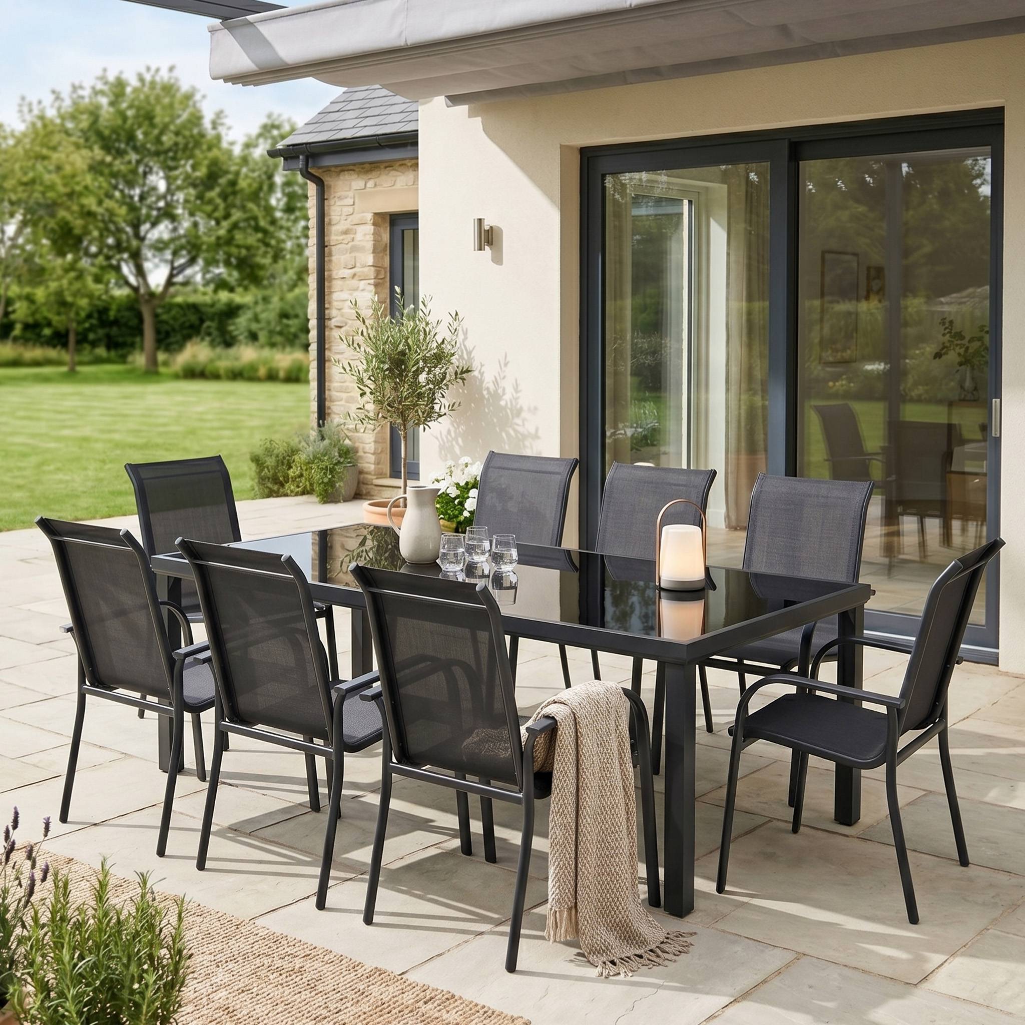 Wilsa Garden - Ensemble de jardin en aluminium et verre 8 P BLACK EDITION avec 8 fauteuils - Imagen 1
