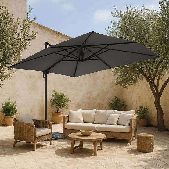 Oviala - Parasol déporté inclinable et rotatif 4x3m aluminium gris anthracite Caserta - Oviala - Image 2