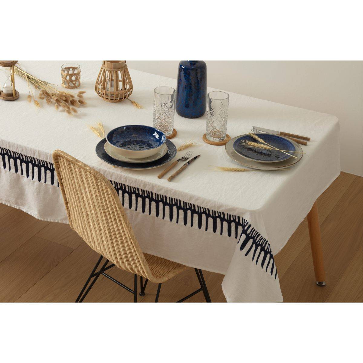 Atmosphera - Nappe broderie "Lizandro" coton et lin 150x300cm blanc - Atmosphera Créateur d'intérieur - Imagen 5