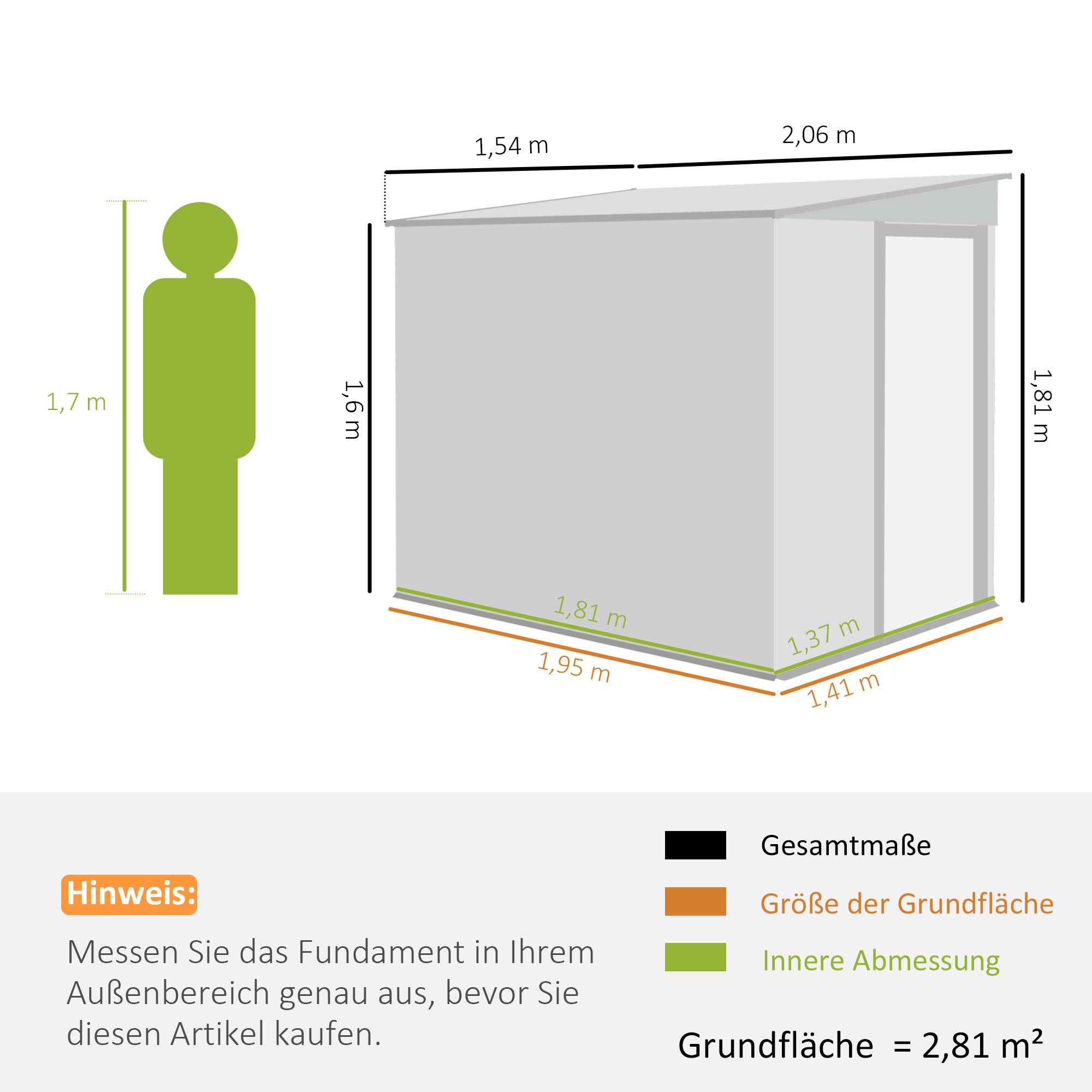 Abri de jardin métallique 2,81 m² 154x206,5x181 cm toit pentu fondations cabanon outils jardin solide extérieur - Image 4