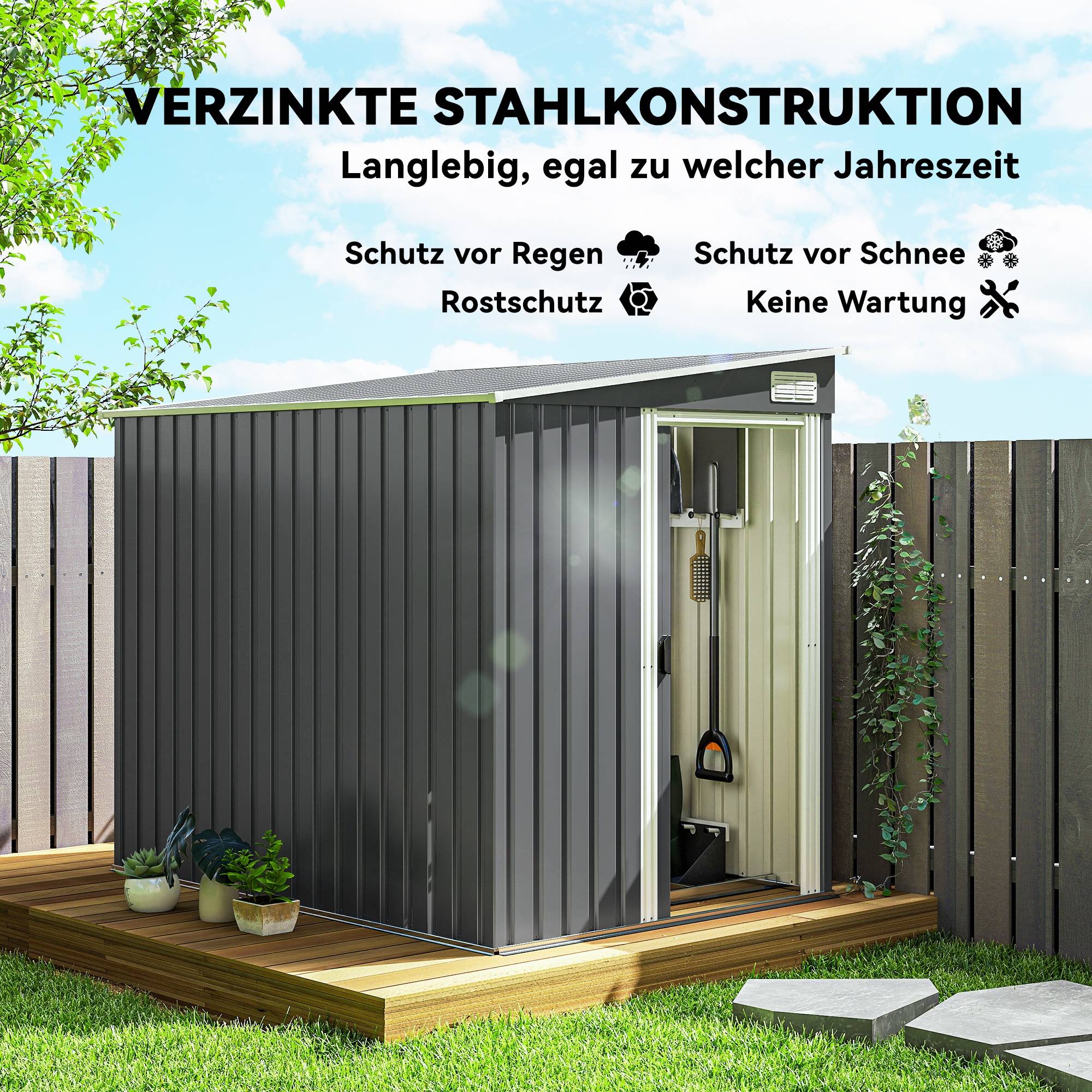 Abri de jardin métallique 2,81 m² 154x206,5x181 cm toit pentu fondations cabanon outils jardin solide extérieur - Image 5