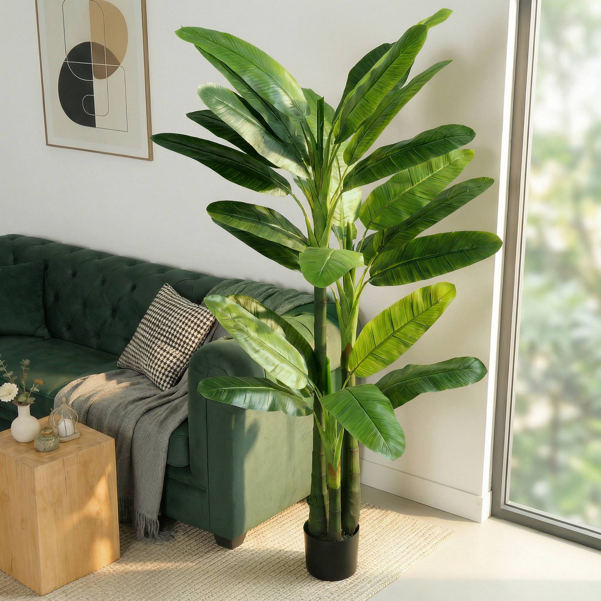 Bananier artificiel 18 feuilles, 180cm, vert - Image 9